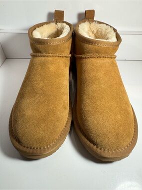 Bebealy Women’s Chestnut Faux Suede Fur-Lined Ankle Boots Size 39 / US 8.5